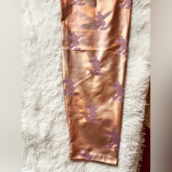 Disney Parks Pink Rose Gold Iridescent Mickey Mouse Icon Leggings Size L NWT - Picture 5 of 6
